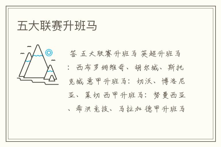 五大联赛升班马