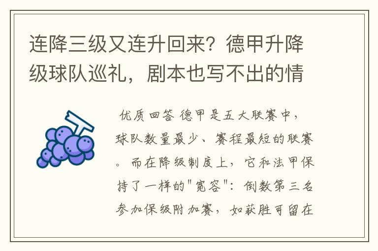 连降三级又连升回来?德甲升降级球队巡礼,剧本也写不出的情节