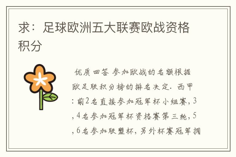 求:足球欧洲五大联赛欧战资格积分