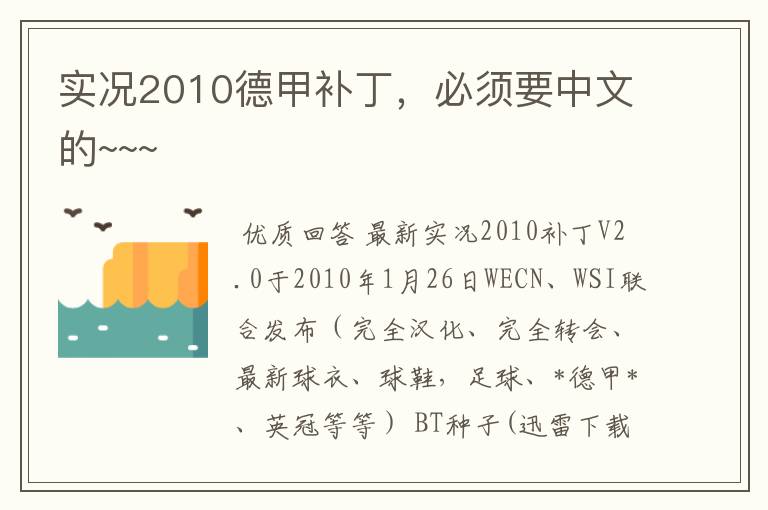 实况2010德甲补丁,必须要中文的~~~