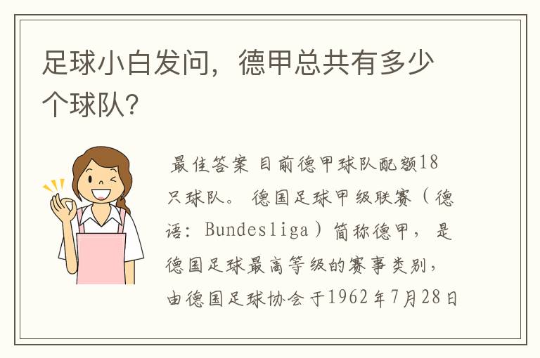 足球小白发问,德甲总共有多少个球队?