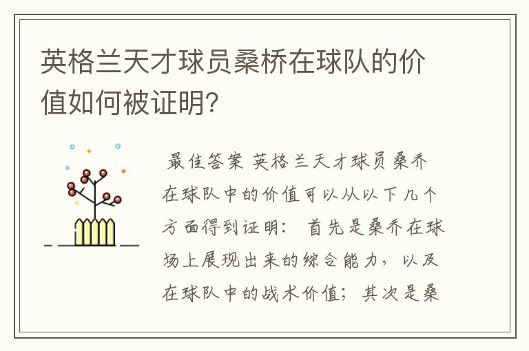 英格兰天才球员桑桥在球队的价值如何被证明?