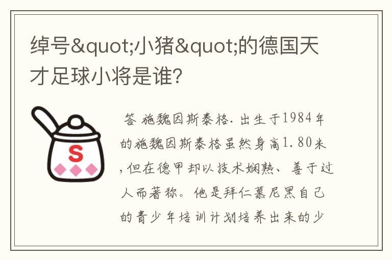 绰号"小猪"的德国天才足球小将是谁?