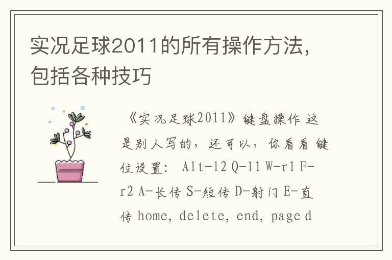 实况足球2011的所有操作方法,包括各种技巧
