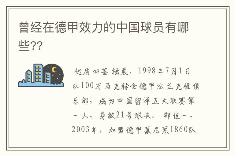 曾经在德甲效力的中国球员有哪些??