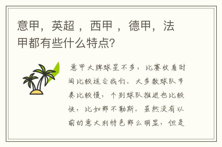 意甲,英超 ,西甲 ,德甲,法甲都有些什么特点?