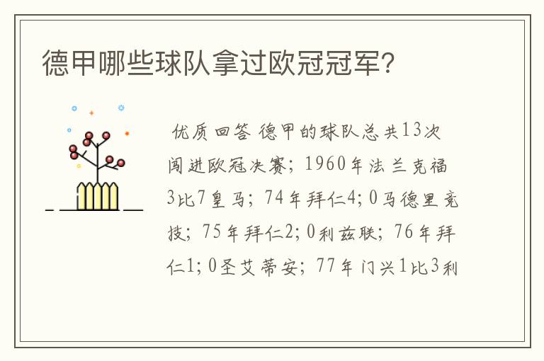 德甲哪些球队拿过欧冠冠军?