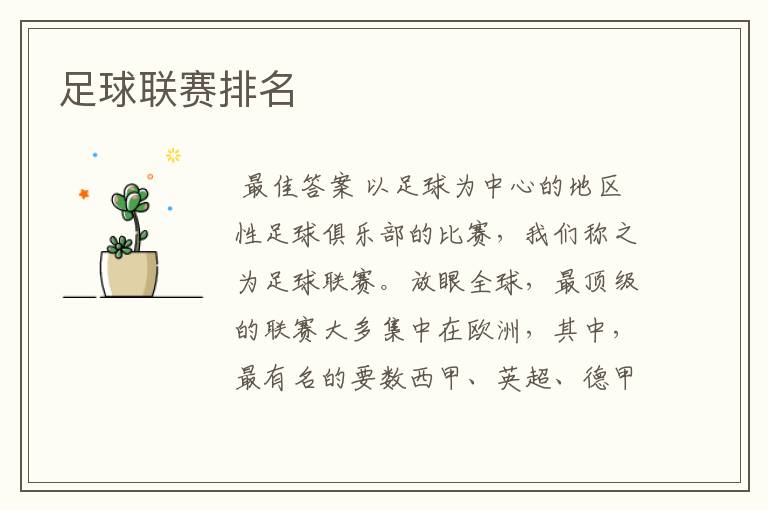 足球联赛排名