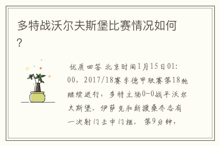 多特战沃尔夫斯堡比赛情况如何?