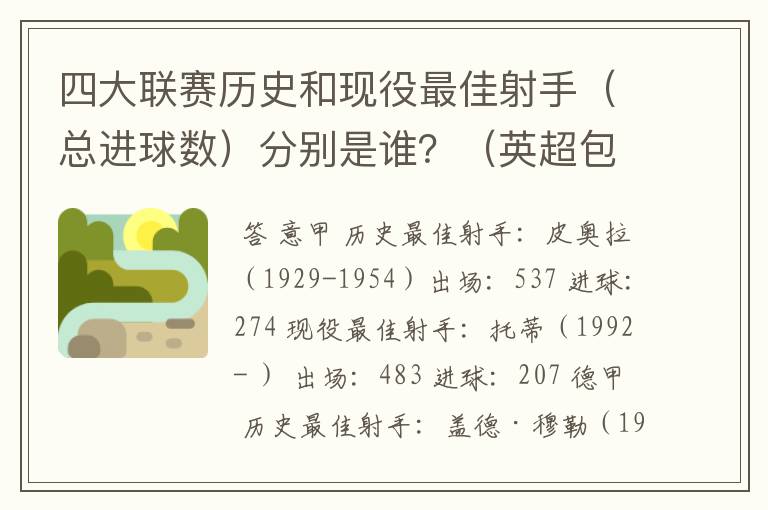 四大联赛历史和现役最佳射手(总进球数)分别是谁?(英超包括英甲)