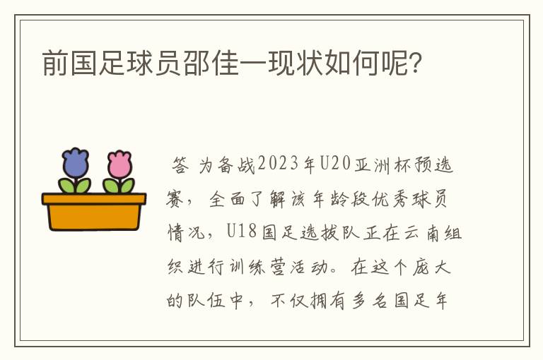 前国足球员邵佳一现状如何呢?