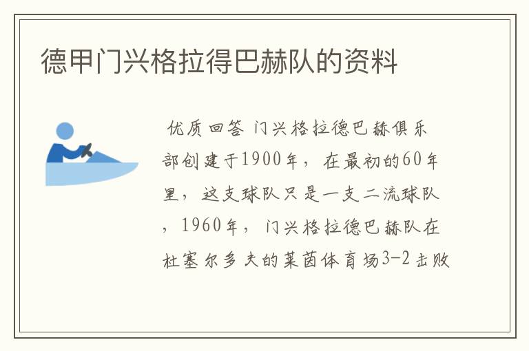 德甲门兴格拉得巴赫队的资料