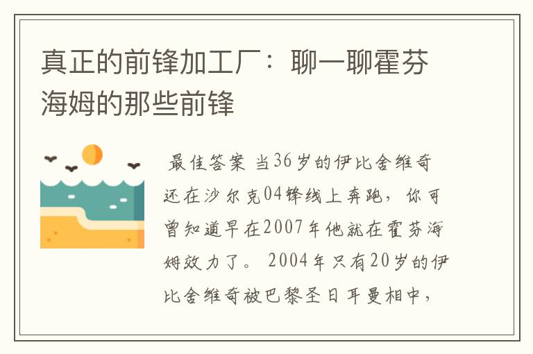 真正的前锋加工厂:聊一聊霍芬海姆的那些前锋