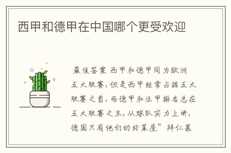 西甲和德甲在中国哪个更受欢迎