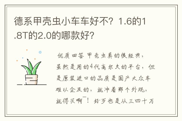 德系甲壳虫小车车好不?1.6的1.8T的2.0的哪款好?