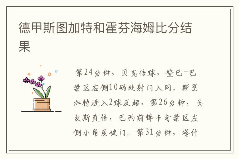 德甲斯图加特和霍芬海姆比分结果