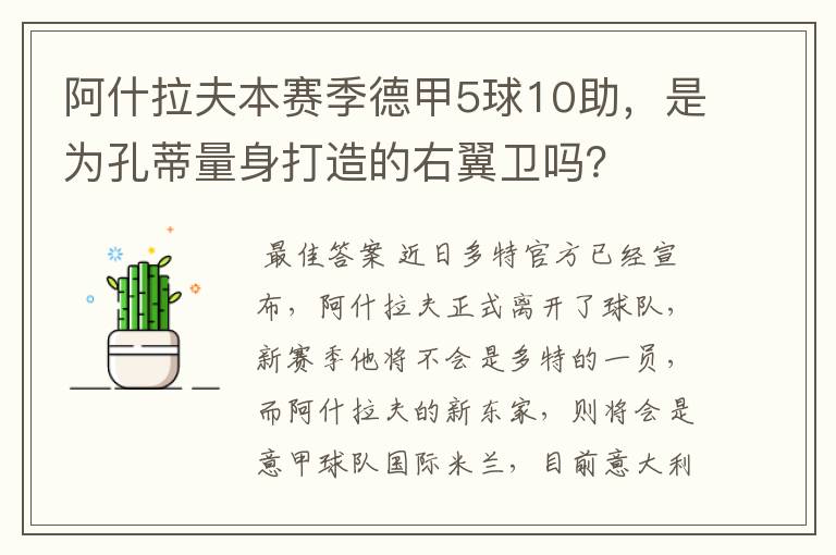 阿什拉夫本赛季德甲5球10助,是为孔蒂量身打造的右翼卫吗?