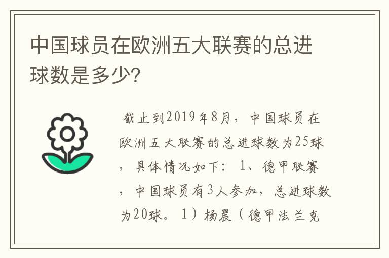中国球员在欧洲五大联赛的总进球数是多少?