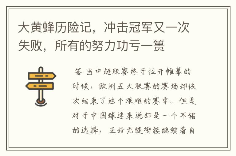 大黄蜂历险记,冲击冠军又一次失败,所有的努力功亏一篑