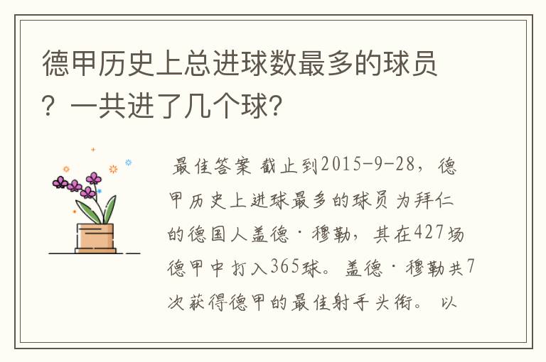 德甲历史上总进球数最多的球员?一共进了几个球?