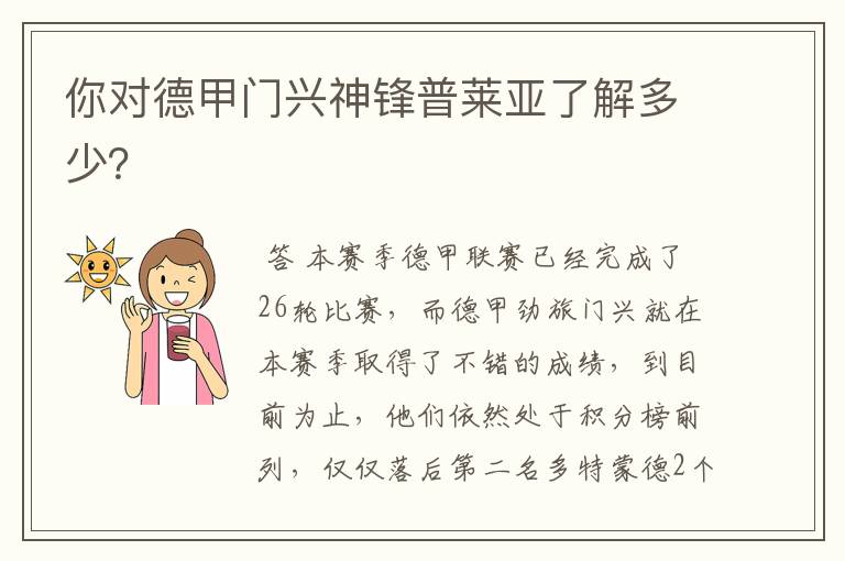 你对德甲门兴神锋普莱亚了解多少?
