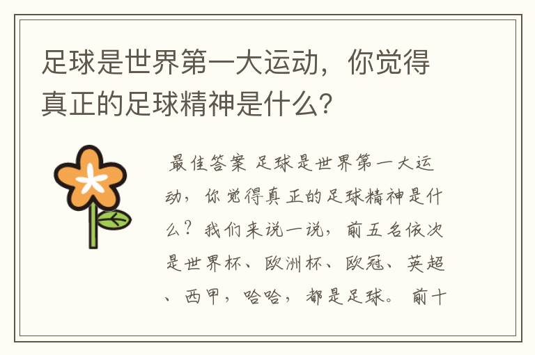 足球是世界第一大运动,你觉得真正的足球精神是什么?