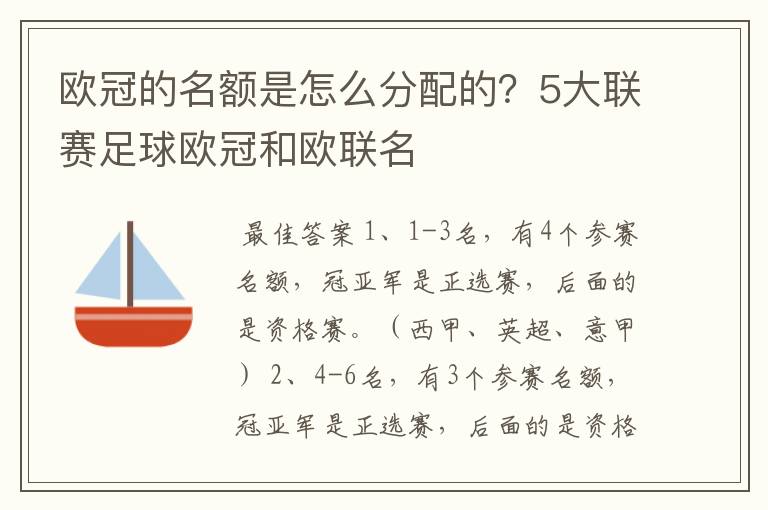 欧冠的名额是怎么分配的?5大联赛足球欧冠和欧联名