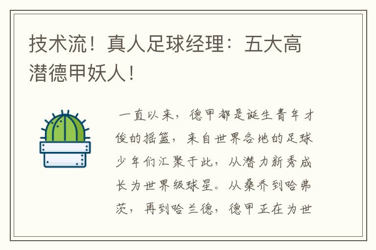 技术流!真人足球经理:五大高潜德甲妖人!