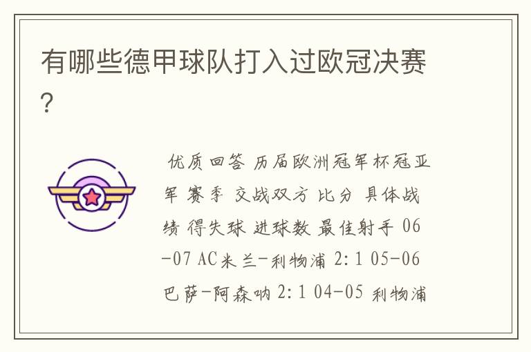有哪些德甲球队打入过欧冠决赛?
