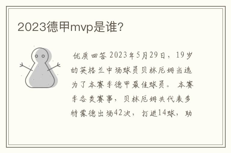 2023德甲mvp是谁?