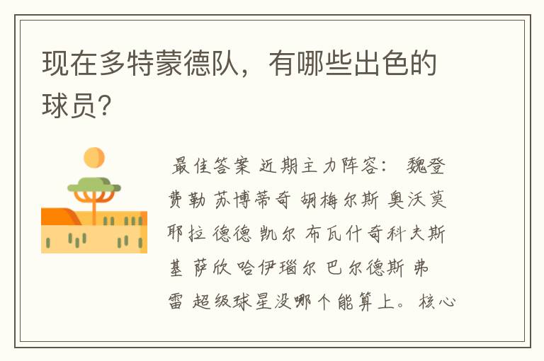 现在多特蒙德队,有哪些出色的球员?