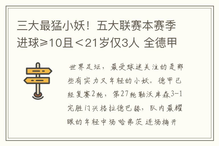三大最猛小妖!五大联赛本赛季进球≥10且<21岁仅3人 全德甲制造