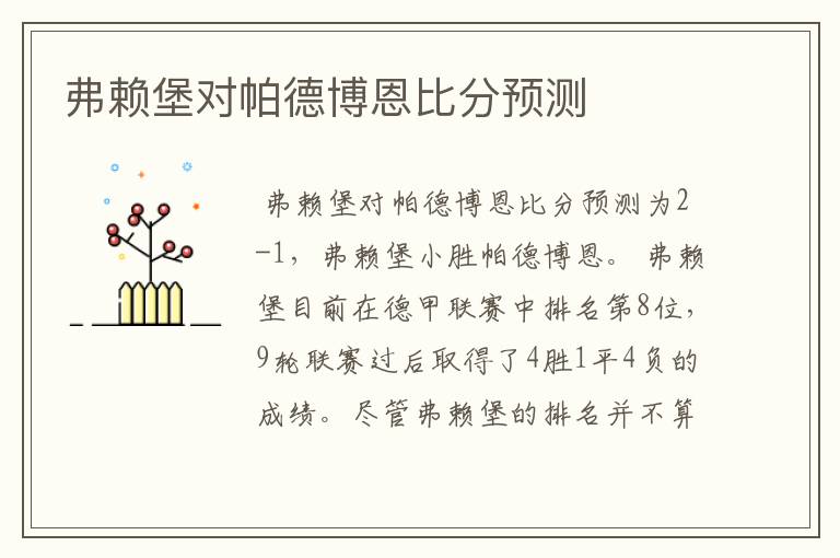 弗赖堡对帕德博恩比分预测