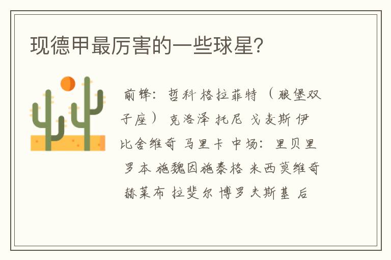 现德甲最厉害的一些球星?