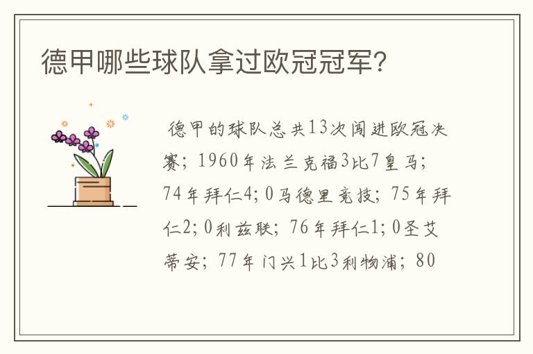 德甲哪些球队拿过欧冠冠军?
