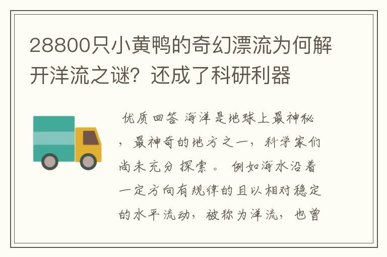 28800只小黄鸭的奇幻漂流为何解开洋流之谜?还成了科研利器