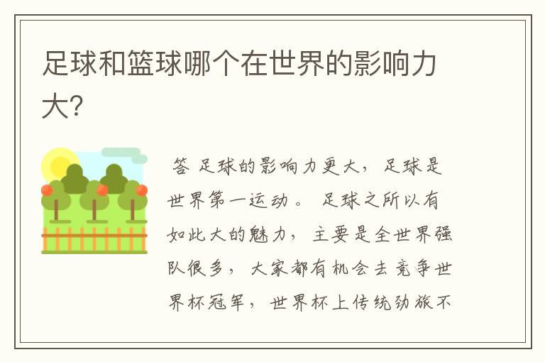 足球和篮球哪个在世界的影响力大?