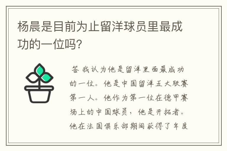杨晨是目前为止留洋球员里最成功的一位吗?