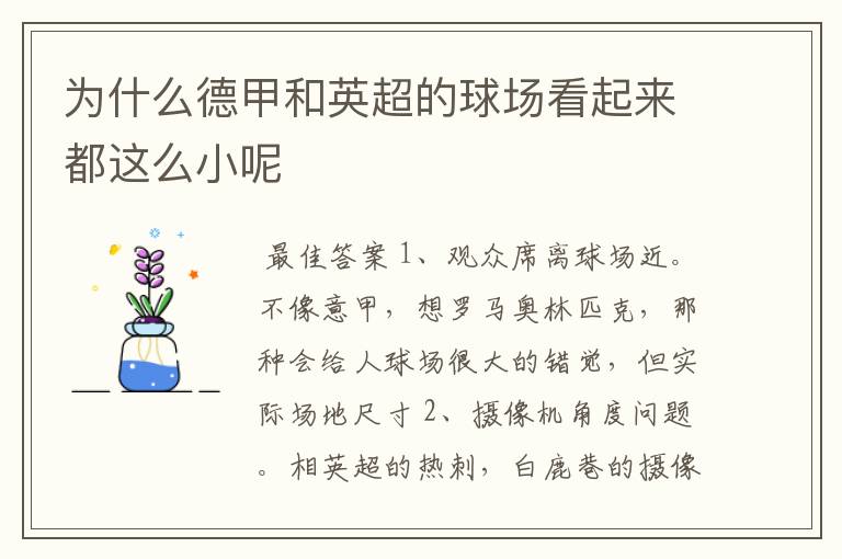 为什么德甲和英超的球场看起来都这么小呢