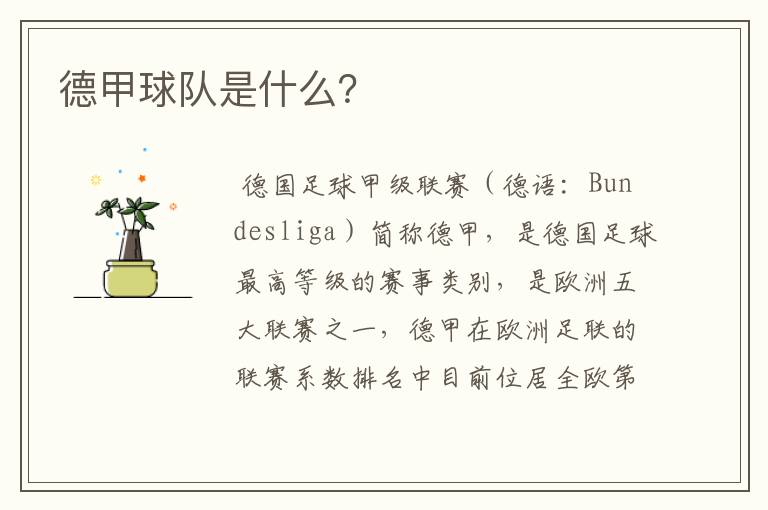 德甲球队是什么?