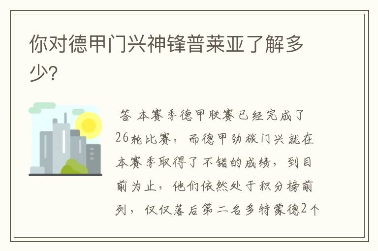 你对德甲门兴神锋普莱亚了解多少?