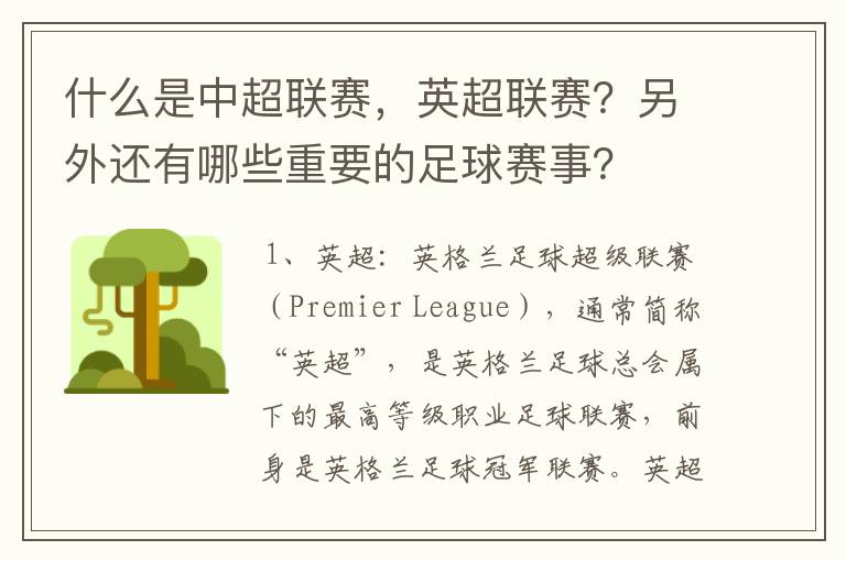 什么是中超联赛,英超联赛?另外还有哪些重要的足球赛事?