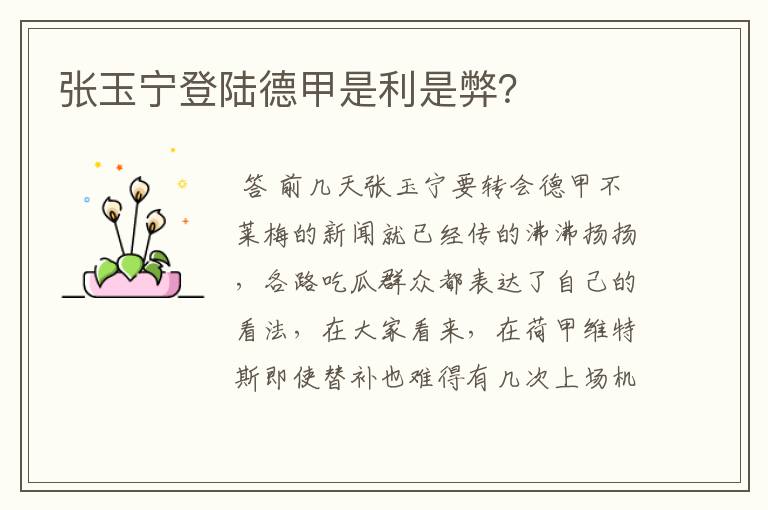 张玉宁登陆德甲是利是弊?