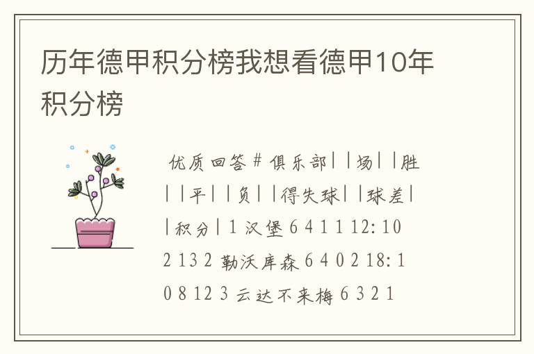历年德甲积分榜我想看德甲10年积分榜