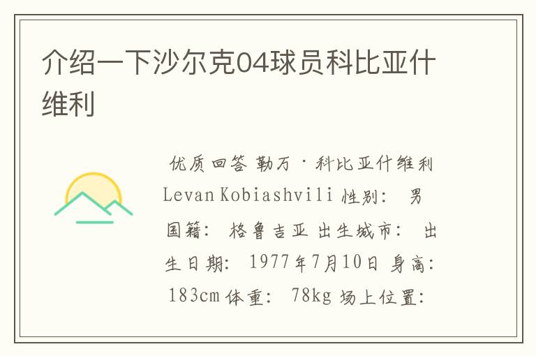 介绍一下沙尔克04球员科比亚什维利