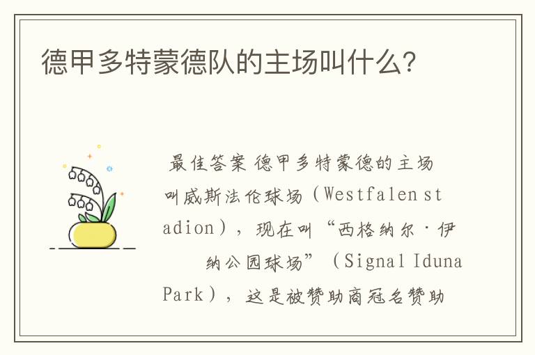德甲多特蒙德队的主场叫什么?