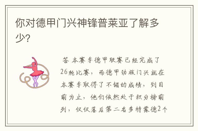 你对德甲门兴神锋普莱亚了解多少?
