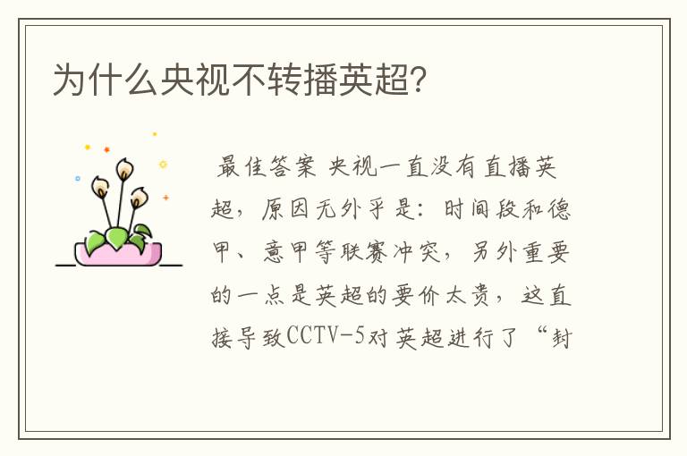 为什么央视不转播英超?
