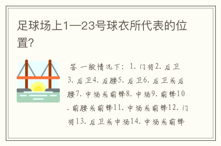 足球场上1—23号球衣所代表的位置?