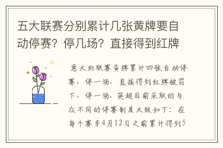 五大联赛分别累计几张黄牌要自动停赛?停几场?直接得到红牌又如何?